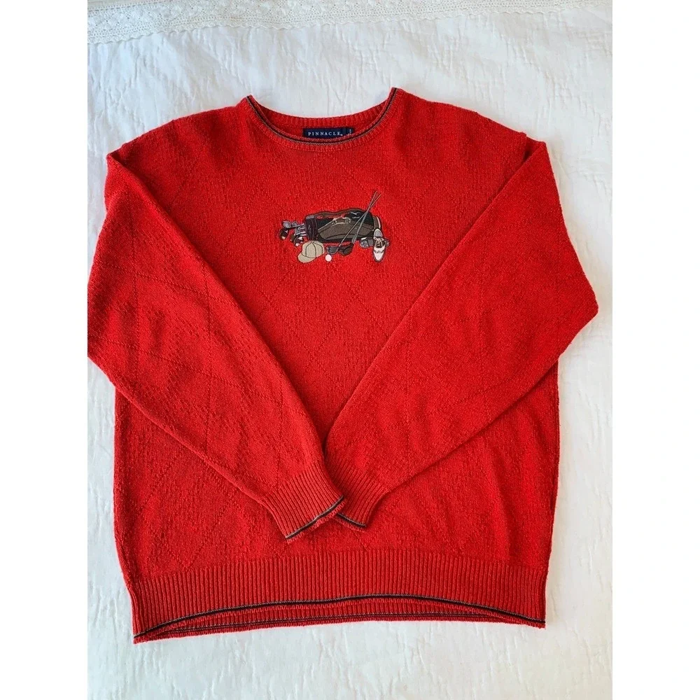 Pinnacle Vintage Crew Neck Long Sleeve Golf Grandpa Sweater Made‎ In USA Size L
